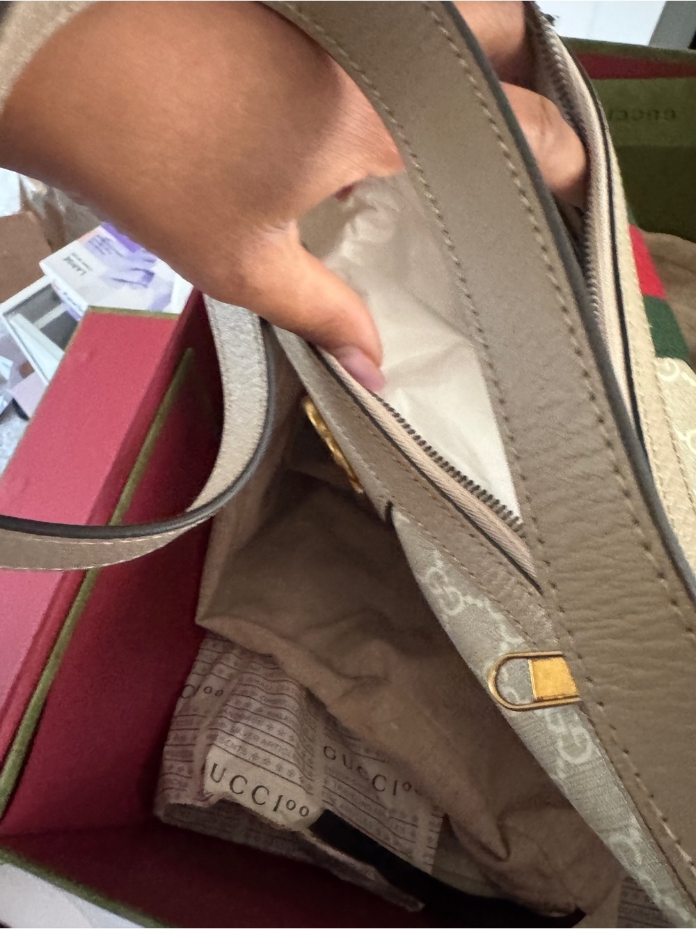 Gucci Beige Monogram Canvas Shoulder Bag